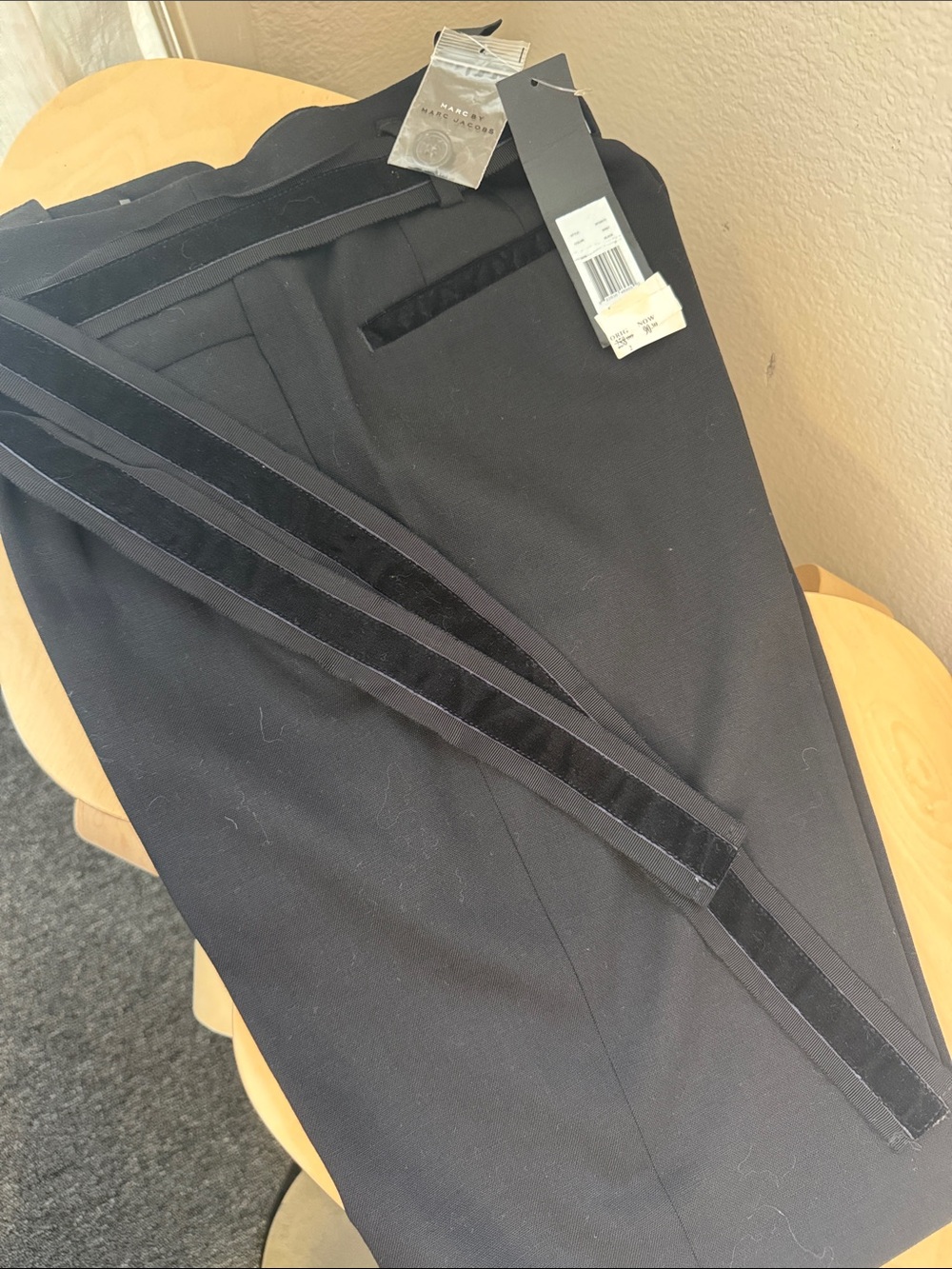 Marc by Marc Jacobs Black Velvet-Trim Trousers